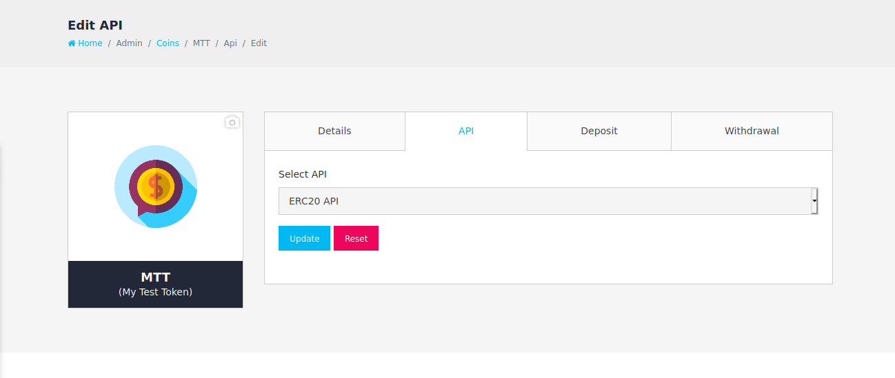 ERC20 API Setting