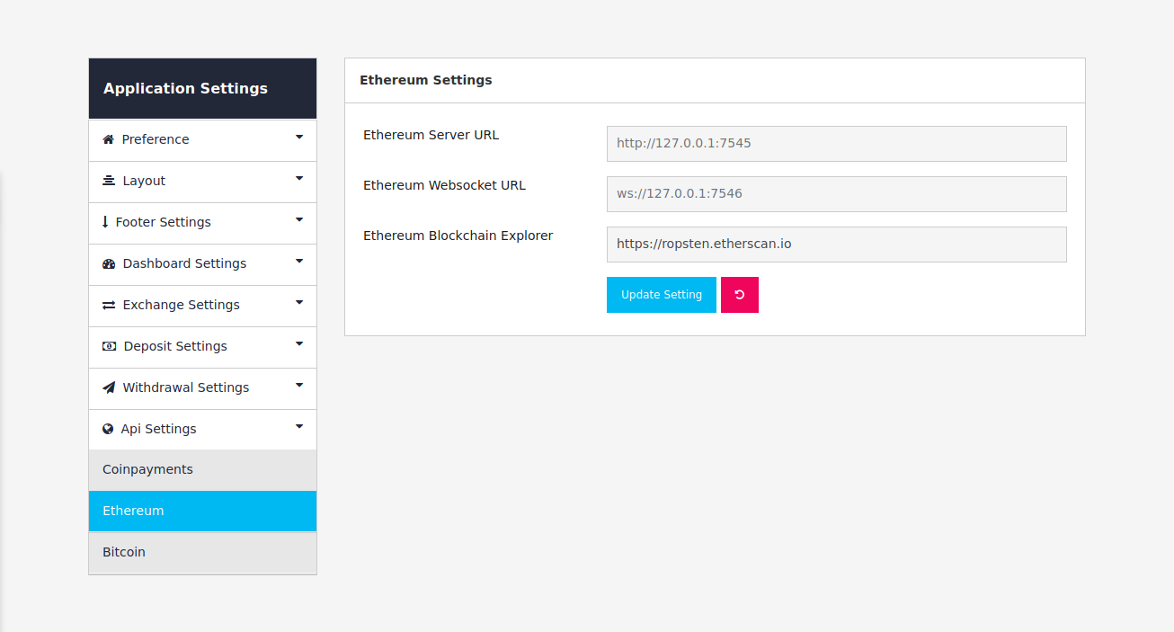 Ethereum Settings