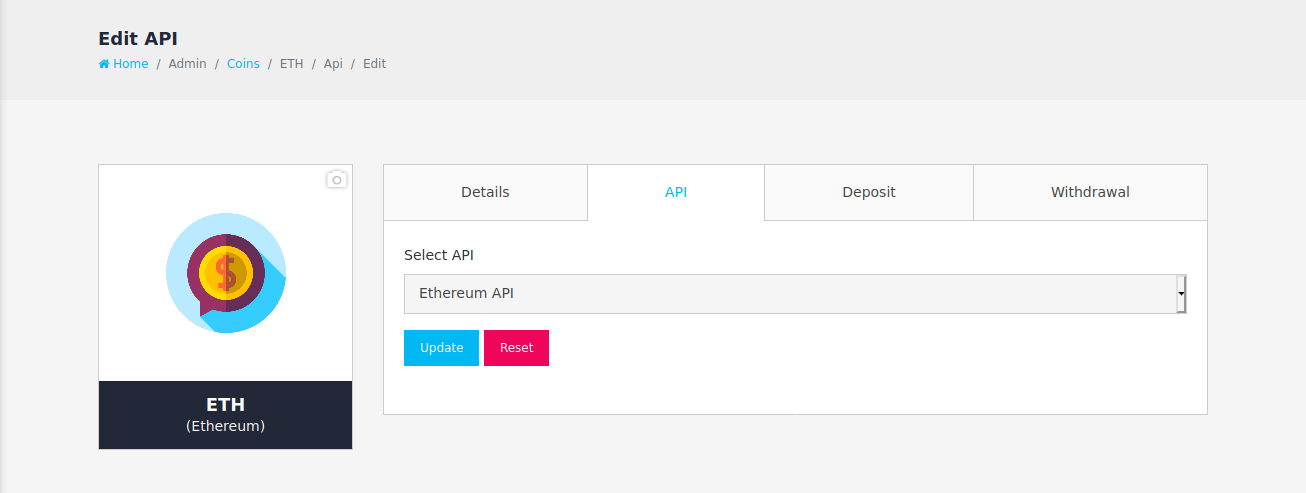 Ethereum Coin Settings